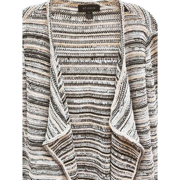 St. John Knits Caviar Cardigan Sweater Medium Wool Blend Crochet all Seasons - Picture 2 of 8